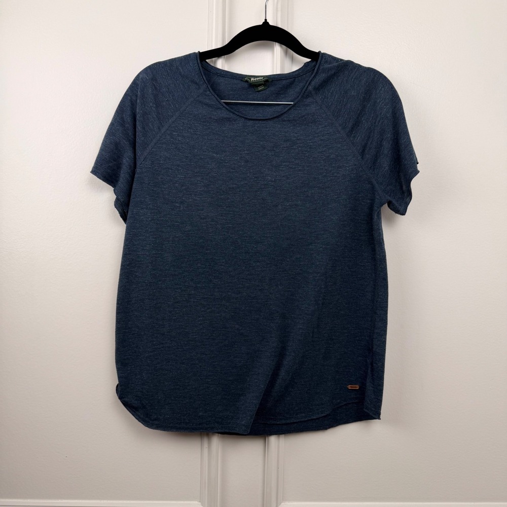 Roots Canada Womens Heather Navy Blue Raglan Short Sleeve T-Shirt Size S CA05017
